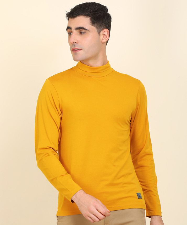 yellow high neck t shirt