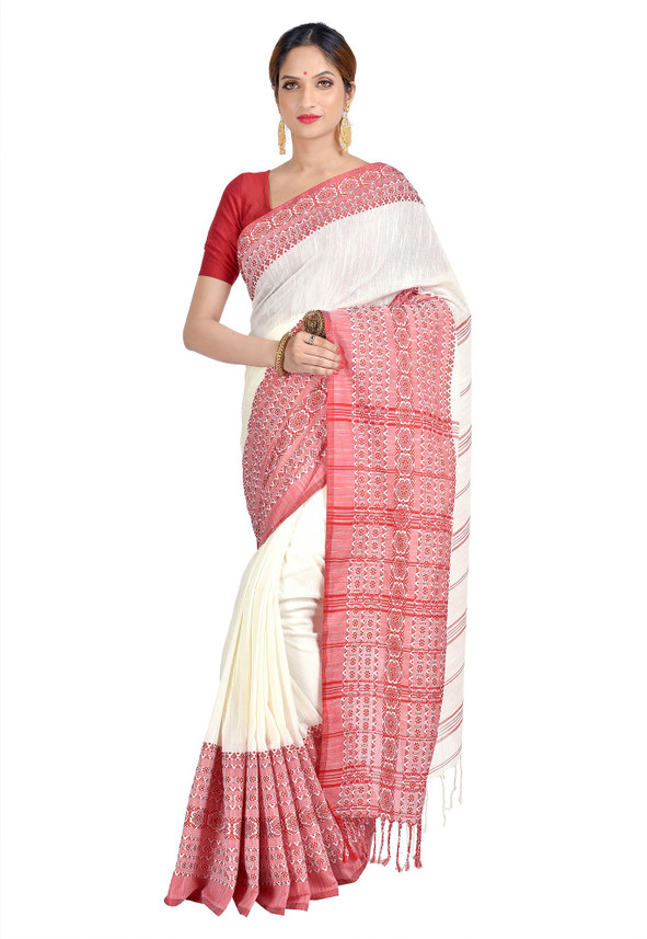 white khadi saree