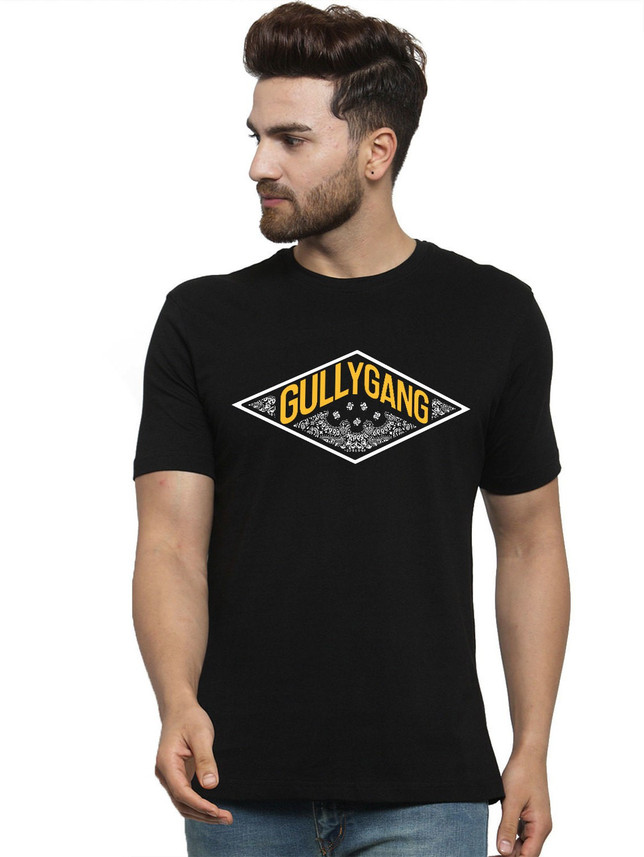 Gold Mines Printed Men Round Neck Black 