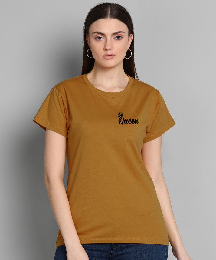 bfb Printed Women Round Neck Yellow T 