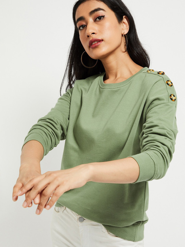 Buy MAX Solid Women Round Neck Green T 
