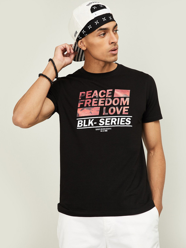 BOSSINI Printed Men Round Neck Black T 