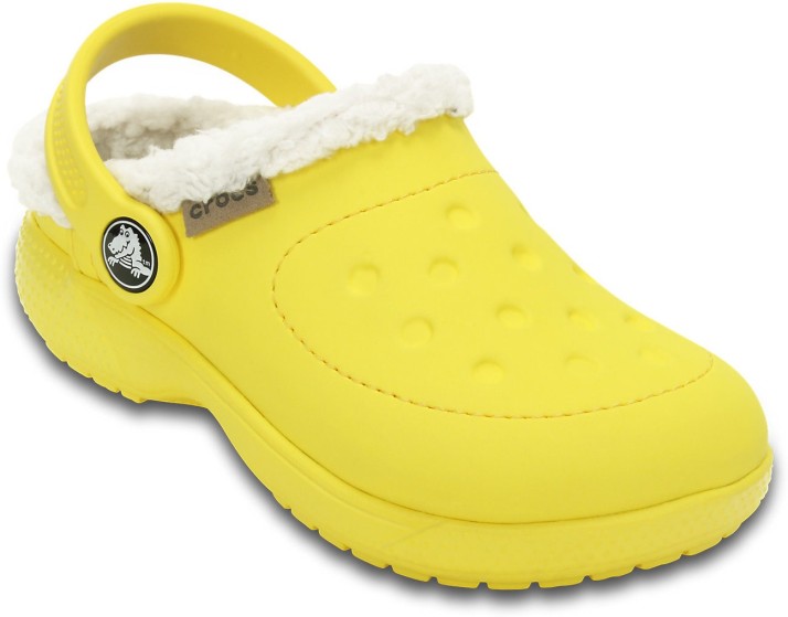 crocs with fur yellow