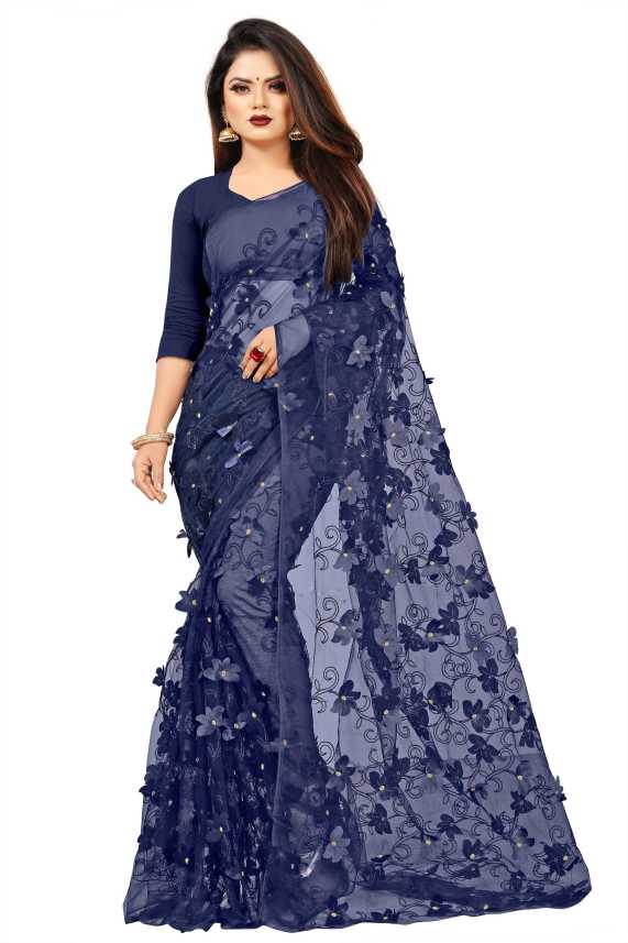 Download Buy Lorofy Embellished Fashion Net Dark Blue Sarees Online Best Price In India Flipkart Com