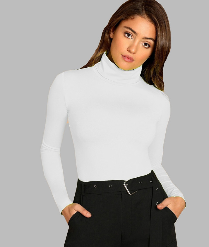 Buy LIME Solid Women Turtle Neck White 