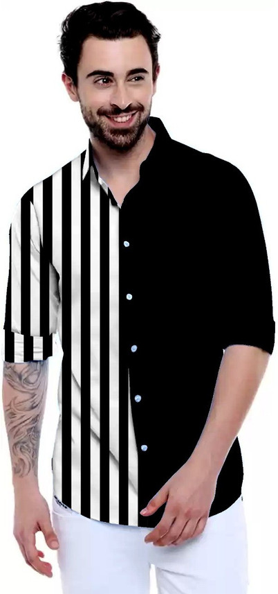 black with white shirt