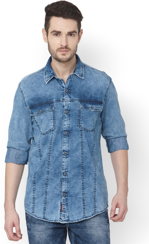 MUFTI Men Washed Casual Blue Shirt 