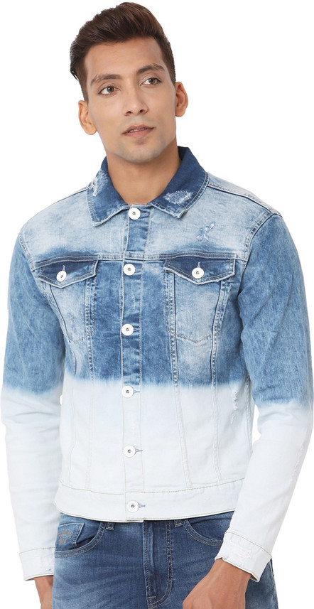 Sleeve Colorblock Men Denim Jacket 