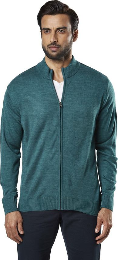 High Neck Casual Men Light Blue Sweater 