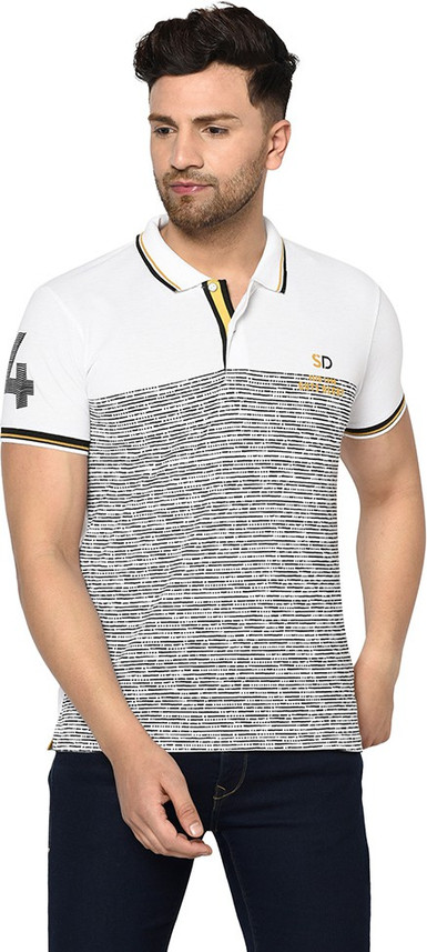 DUKE Striped Men Polo Neck White T 