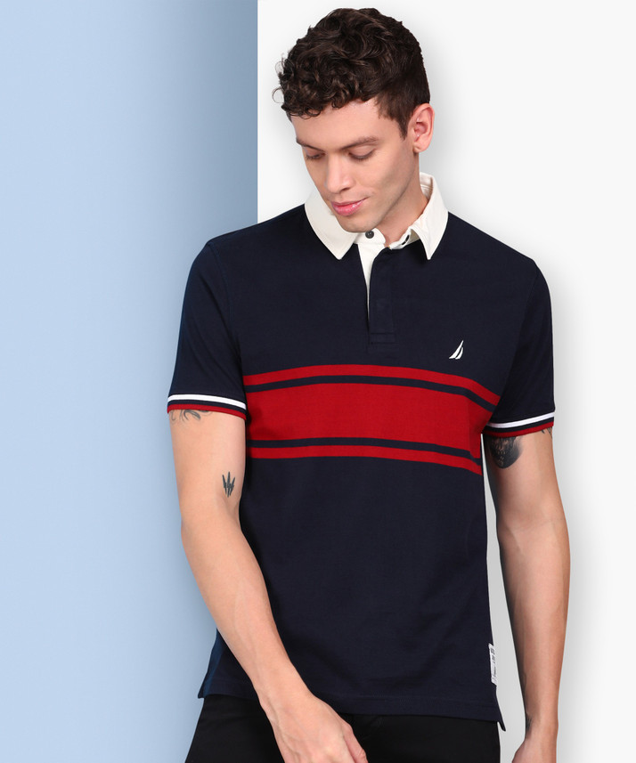 NAUTICA Striped Men Polo Neck Dark Blue 