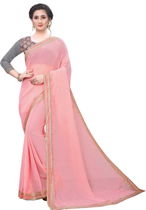 Buy Ashtha Impex Embroidered Fashion Georgette Pink Grey Sarees Online Best Price In India Flipkart Com Exclusive latest collections of uppada plain soft silk sarees online at viraja fashionista. flipkart