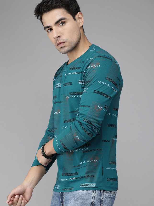 Roadster Printed Men Henley Neck Blue T 