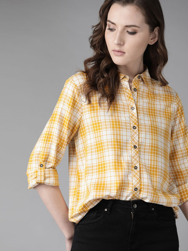 Roadster Women Checkered Casual Yellow 