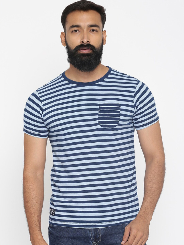 Pepe Jeans Striped Men Round Neck Blue 