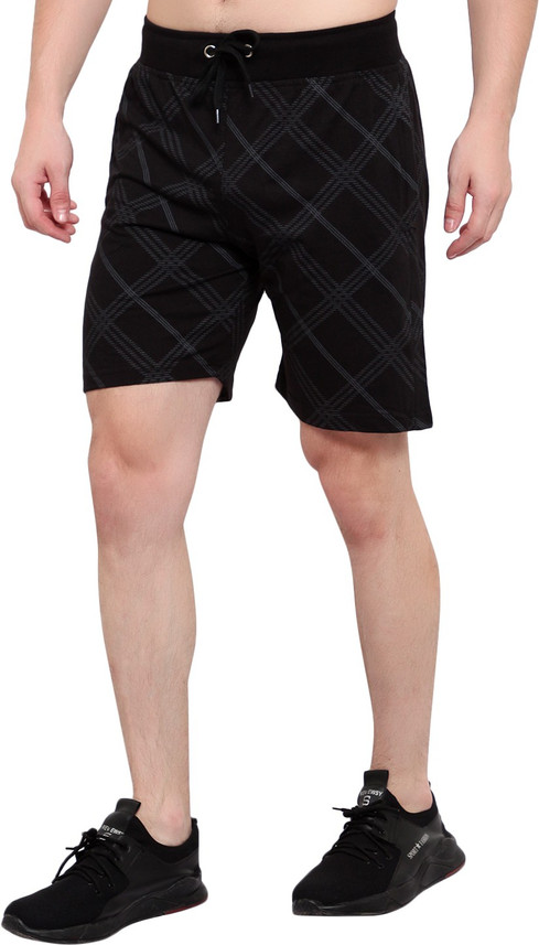 Hung Checkered Men Black Running Shorts 