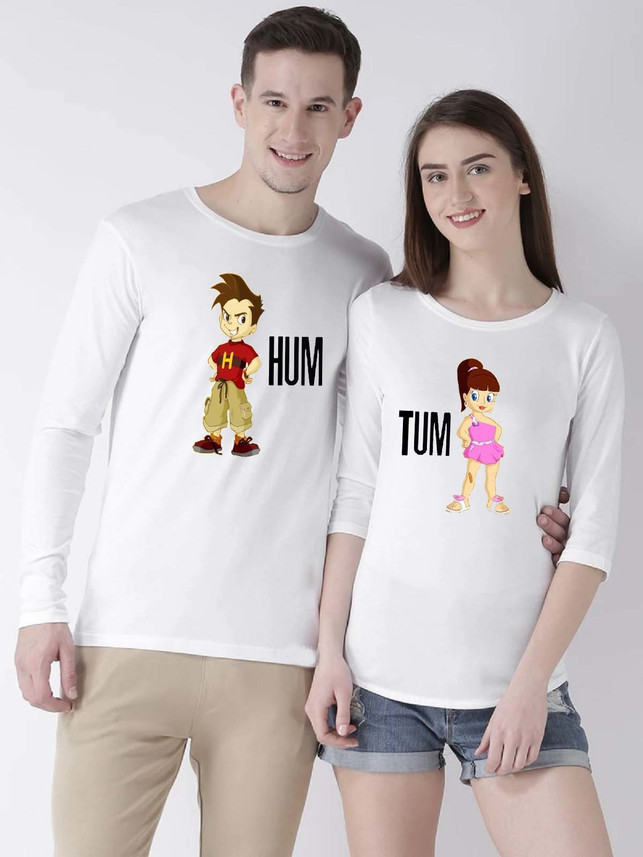 mfb Printed Couple Round Neck White T 
