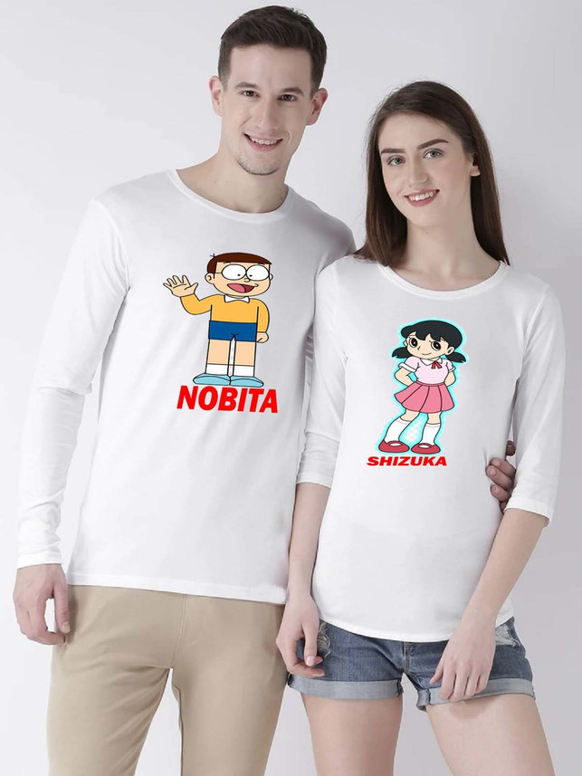 mfb Printed Couple Round Neck White T 