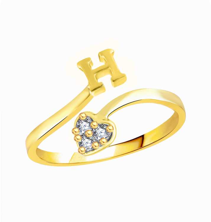 Vshine Fashion Jewellery Adjustable Stylish Initial Alphabet Letter H Diamond Studded Heart Ring Fancy Party Wear American Diamond Free Size Gold Plated Fashion Jewellery For Women And Girls Alloy Brass Cubic Zirconia