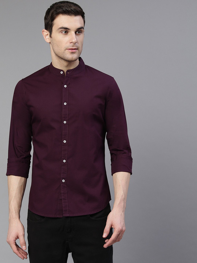Dennis Lingo Men Solid Casual Purple 