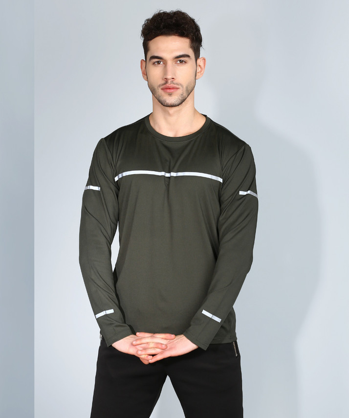 ADRENEX Solid Men Round Neck Dark Green 