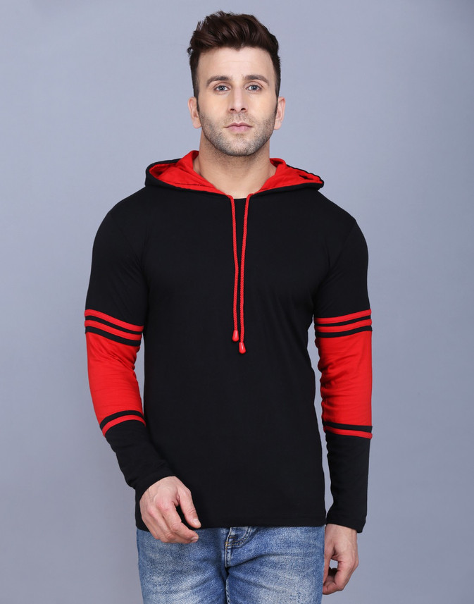 HYDEY Color Block Men Hooded Neck Black 