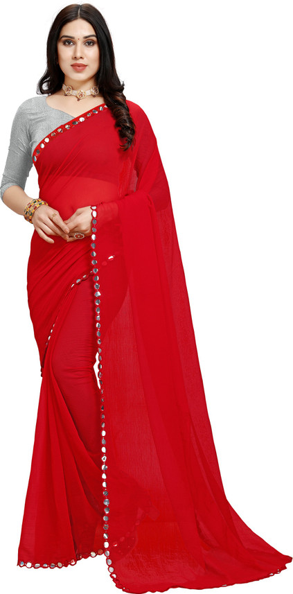 Red chiffon saree online Clearance