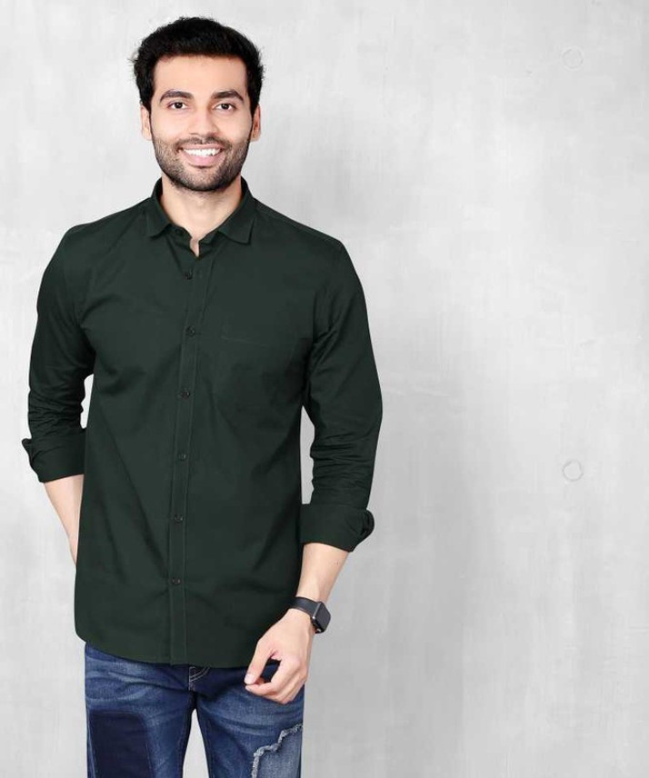 Men Solid Casual Dark Green Shirt 