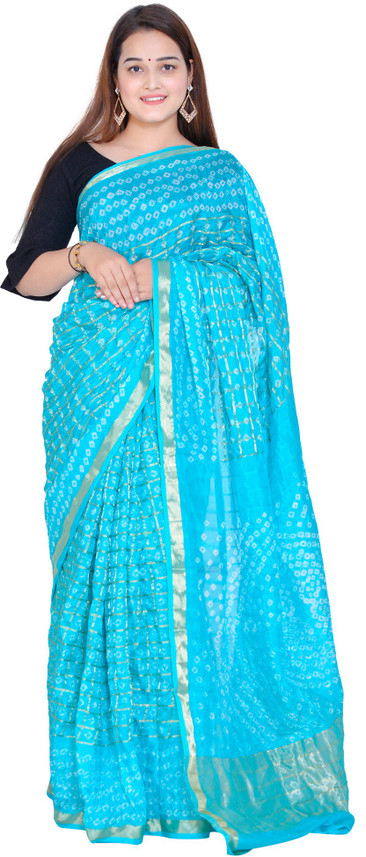sky blue bandhani saree