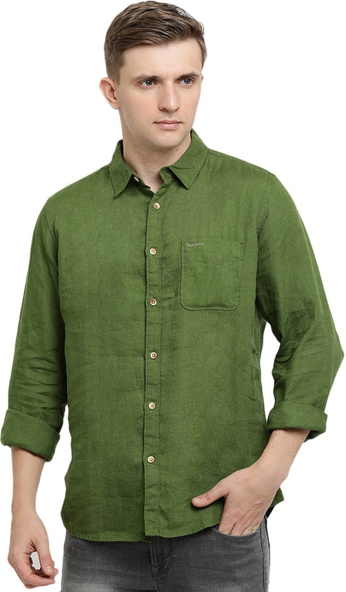 Pepe Jeans Men Solid Casual Green Shirt 