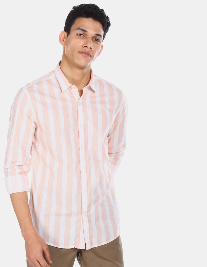 FLYING MACHINE Men Striped Casual Pink 