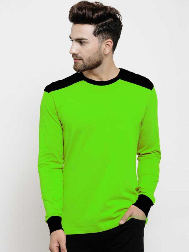 Color Block Men Round Neck Light Green 