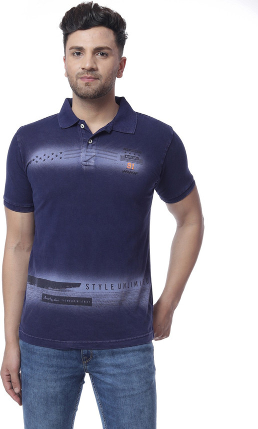 Gio Printed Men Polo Neck Dark Blue T 