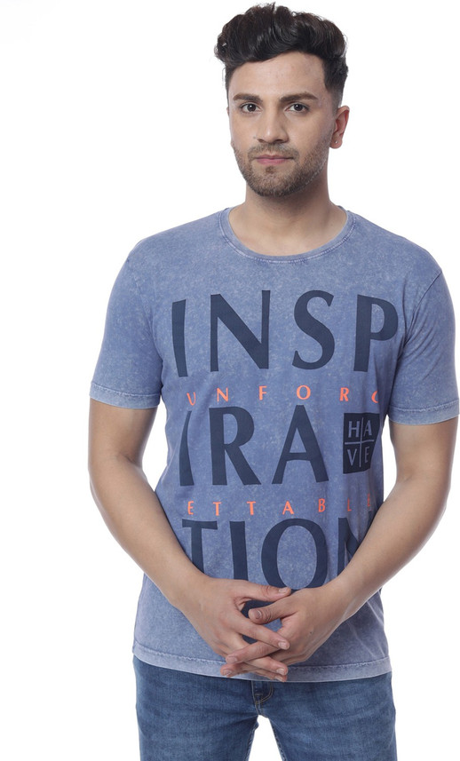 Gio Printed Men Round Neck Light Blue T 