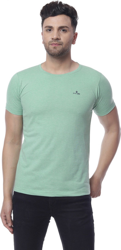 Gio Solid Men Round Neck Green T-Shirt 