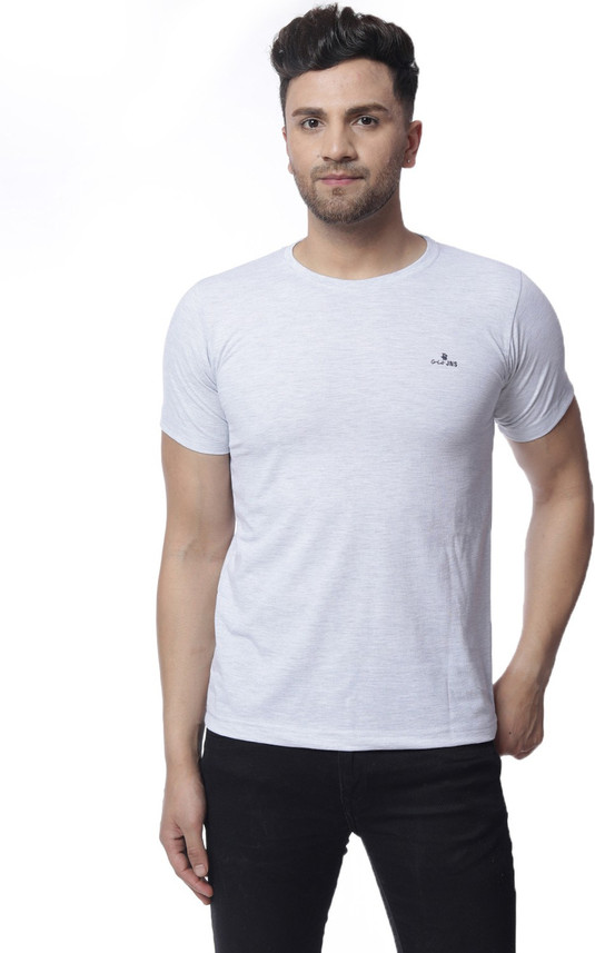 Gio Solid Men Round Neck White T-Shirt 
