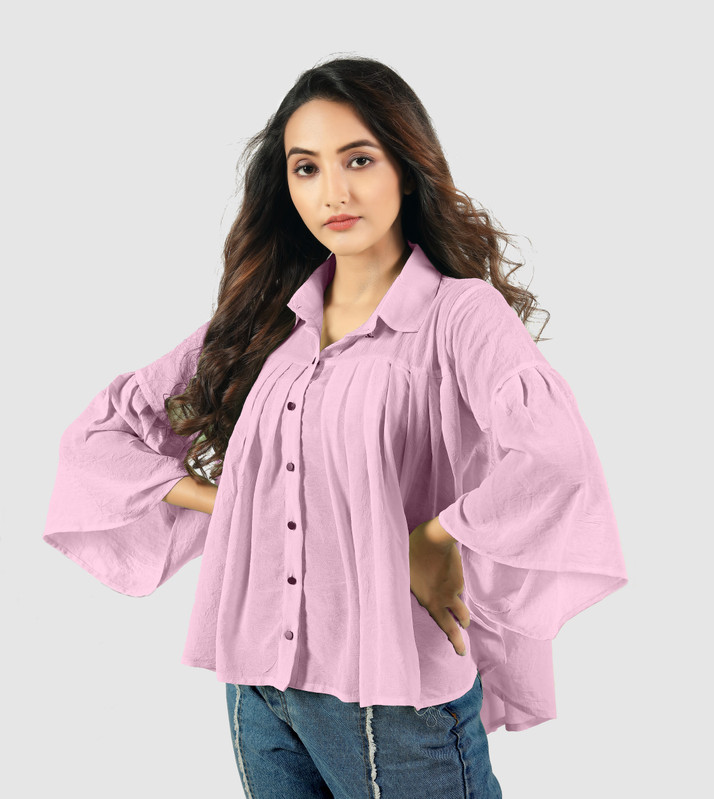 4 Sleeve Solid Women Pink Top 