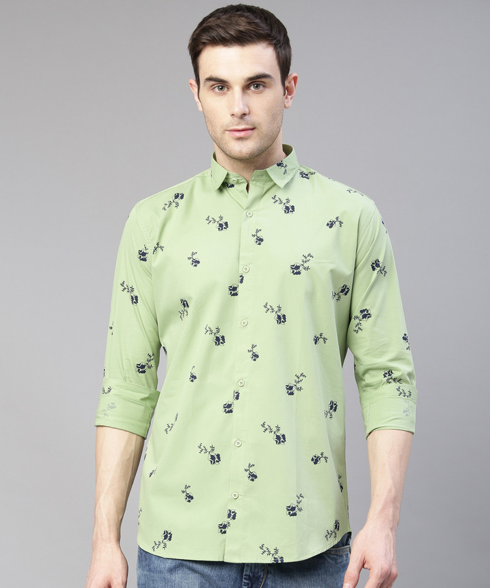 Men Printed Casual Light Green Shirt 