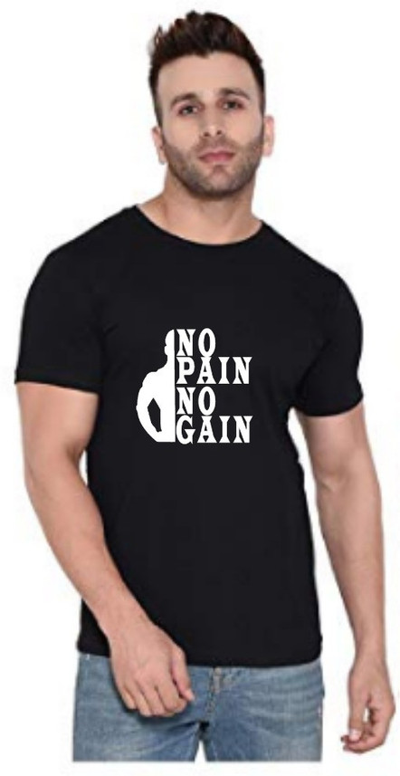 Perahan Printed Men Round Neck Black T 