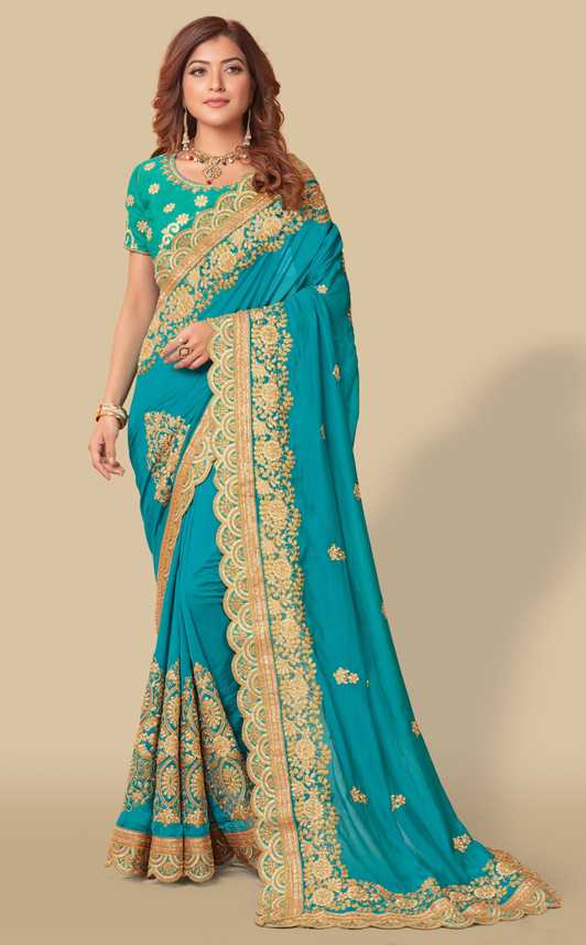 Buy Chicplus Designer Embroidered Fashion Art Silk Georgette Blue Sarees Online Best Price In India Flipkart Com