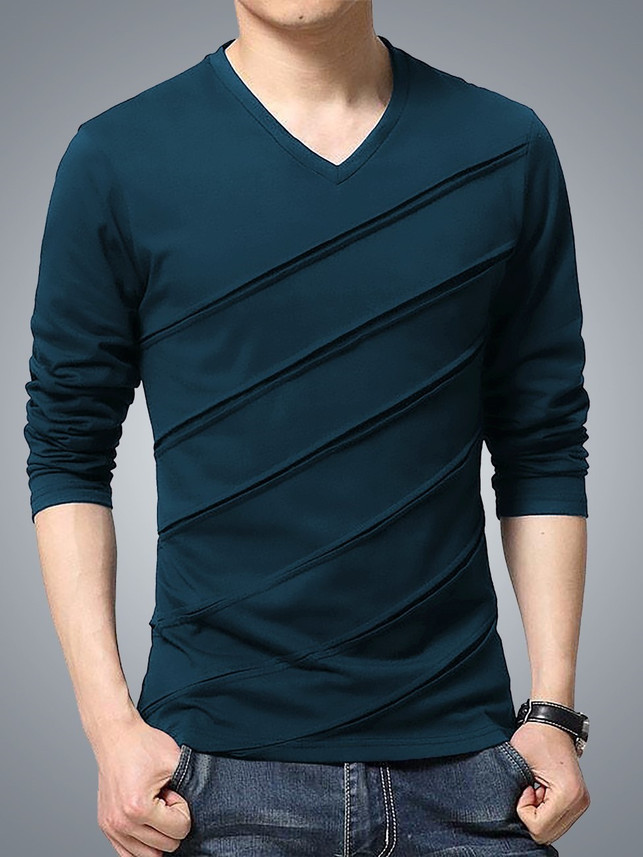 Buy Eyebogler Striped Men V Neck Blue T 