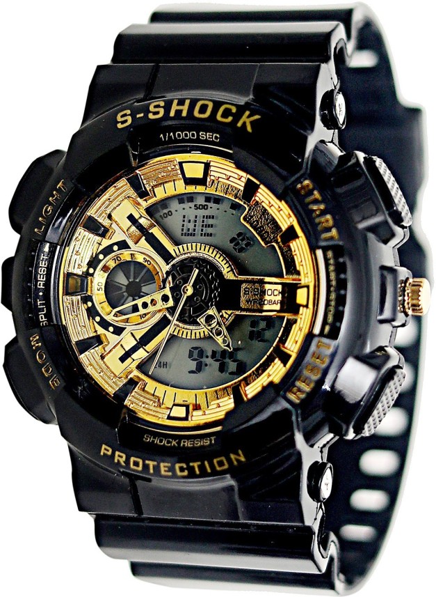 black and golden watch