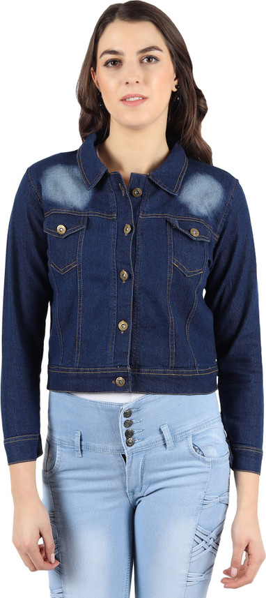 4th Sleeve Solid Women Denim Jacket 