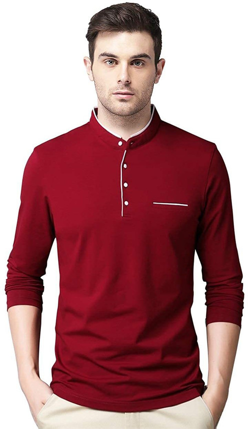 Try This Solid Men Mandarin Collar
