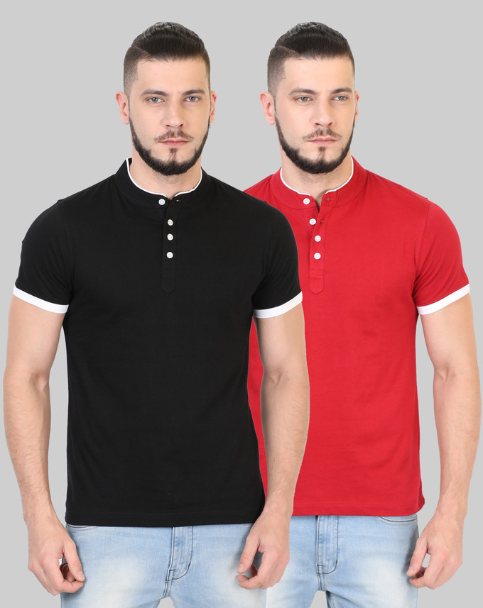 Pointer Solid Men Mandarin Collar Black 