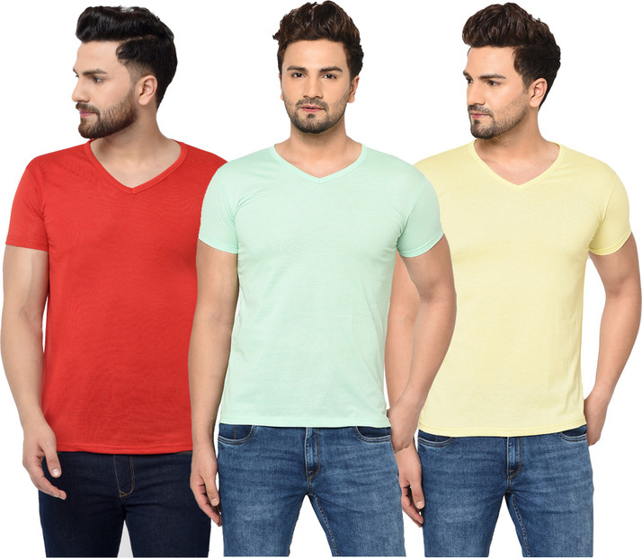 Jaskart Solid Men V Neck Red, Yellow 
