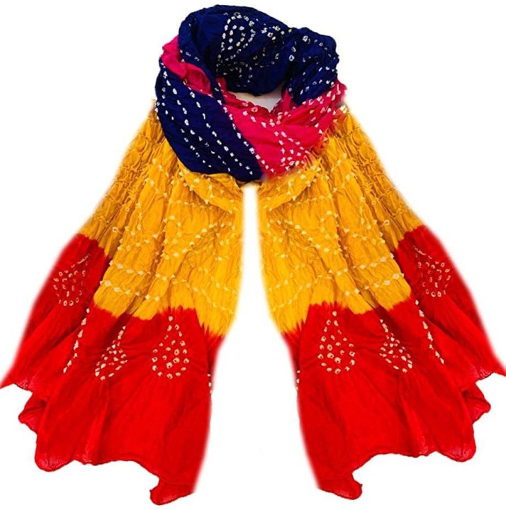 Women Dupatta Art Silk Bandhani Red Stole Neck Scarf Fashionable Chunni