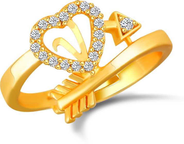 Kanak Jewels Kanak Jewels Cupid Arrow V Letter Alphabet Rings For Girls Women Girlfriend Men Boys Couples Stylish Heart Love American Diamond Adjustable Gifts Lovers Design Brass Cubic Zirconia Gold Plated Ring