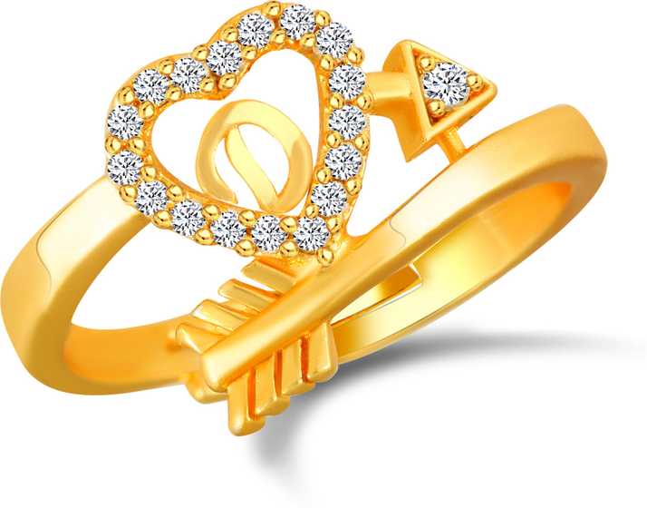 Kanak Jewels Kanak Jewels Cupid Arrow D Letter Alphabet Rings For Girls Women Girlfriend Men Boys Couples Stylish Heart Love American Diamond Adjustable Gifts Lovers Design Brass Cubic Zirconia Gold Plated Ring