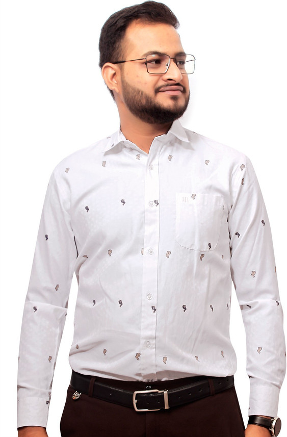 Raymond Men Printed Formal White Shirt 